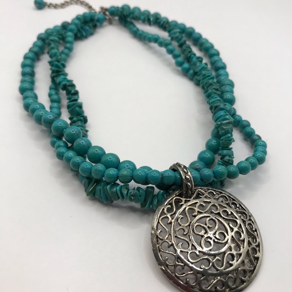 Southwestern Style Beaded Necklace with Silver-Tone Pendant - Picture 6 of 10